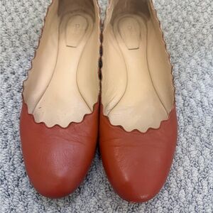 Chloe Lauren Scalloped Flats Leather Leather Flats - Cognac Size 38